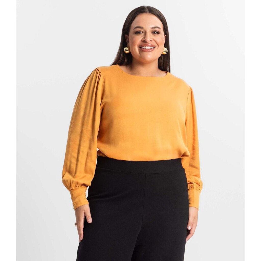 Blusa Plus Size Feminina Manga Longa Secret Glam Marrom