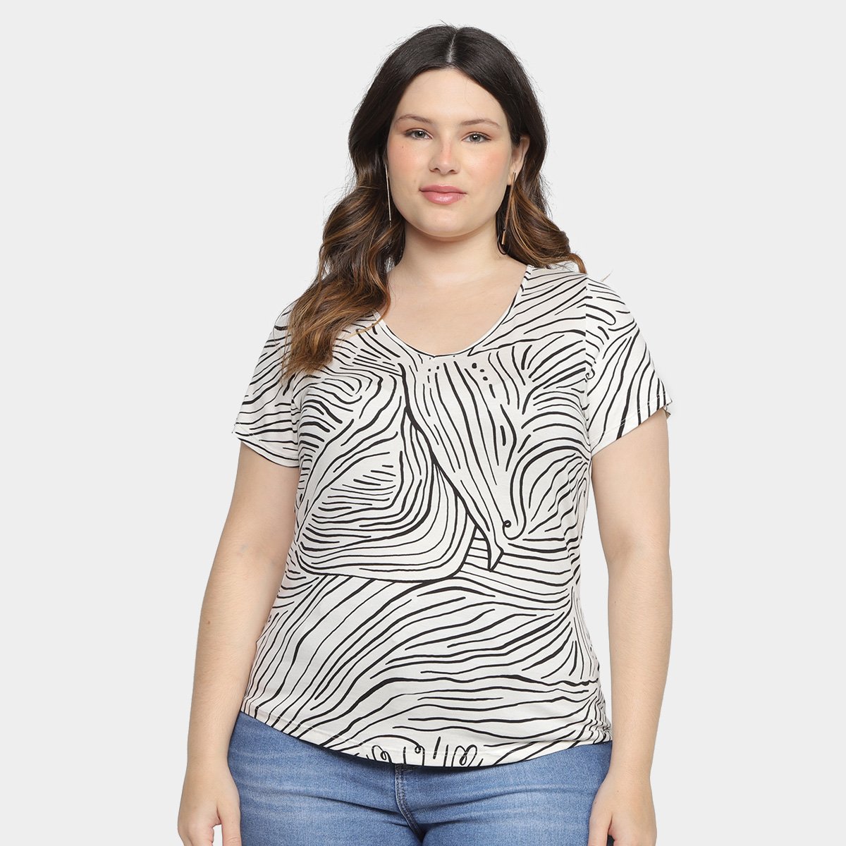 Blusa Plus Size Lunender Estampada Feminina - Off White Menor preço em Blusa Plus Size Lunender Estampada Feminina - Off White