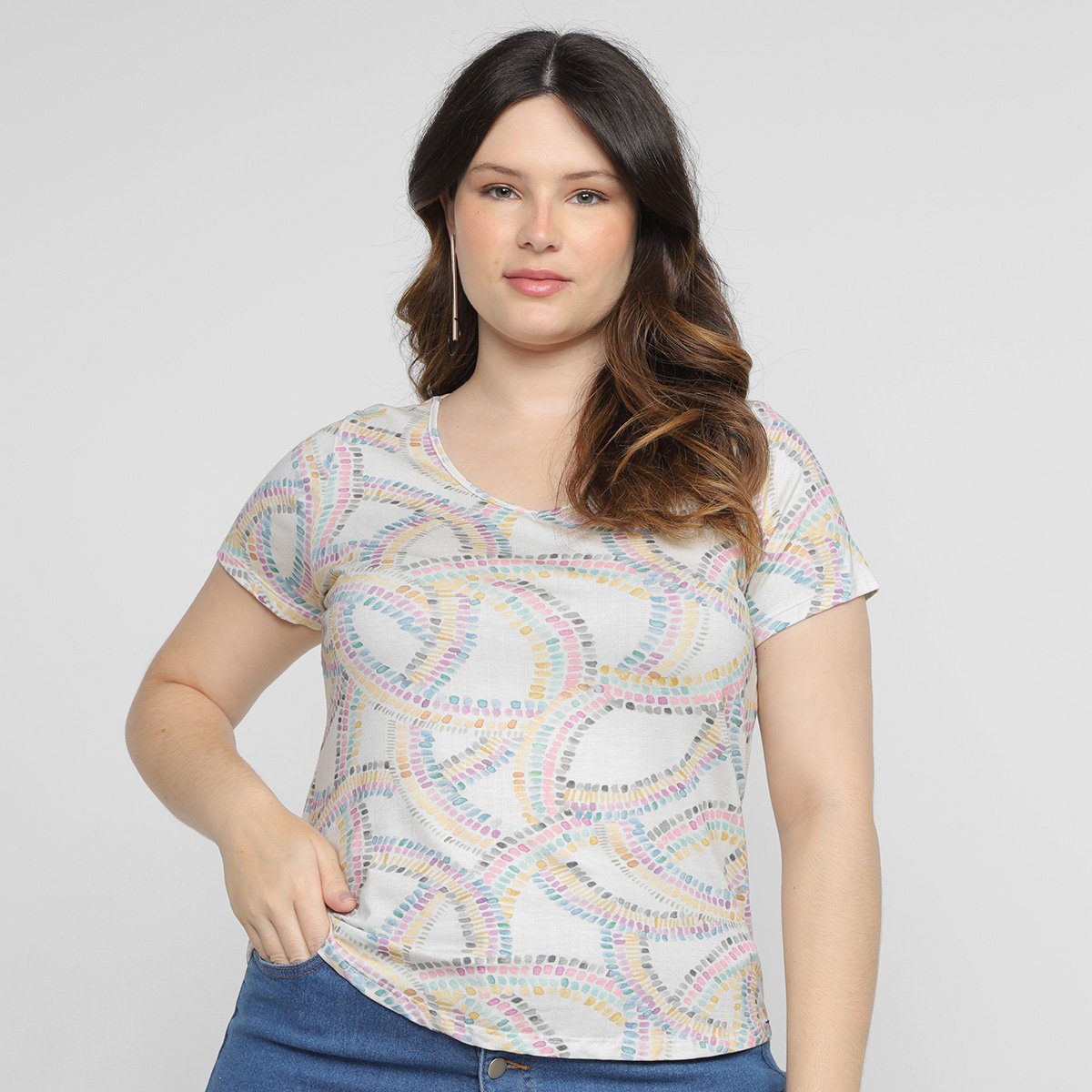 Blusa Plus Size Lunender Estampada Feminina - Estampado Menor preço em Blusa Plus Size Lunender Estampada Feminina - Estampado
