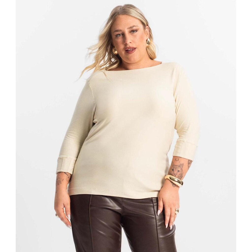 Blusa Plus Size Manga 3/4 Secret Glam Bege