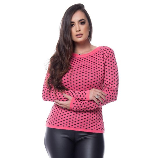 Blusa Poá Eliza Tricot Manga Longa Feminina - Rosa Escuro