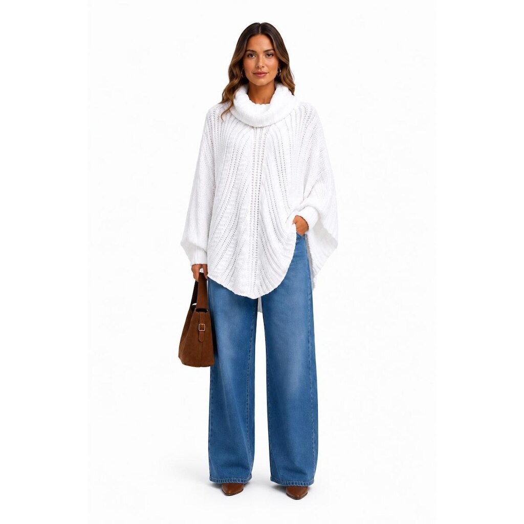 Blusa Poncho D Bell Outlet Fashion Tricot Branca
