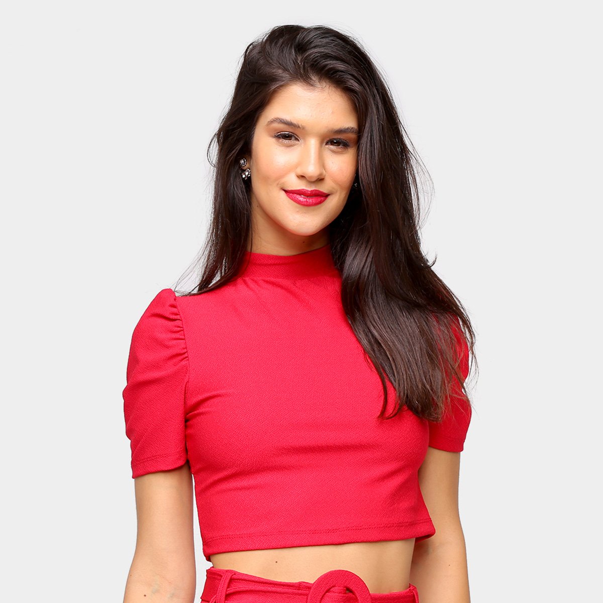 Blusa Recoletta Cropped Manga Bufante Princesa Gola Alta Feminina - Vermelho Menor preço em Blusa Recoletta Cropped Manga Bufante Princesa Gola Alta Feminina - Vermelho