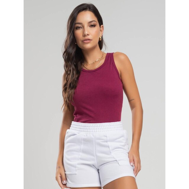 Blusa Regata Canelada Feminina Moda Casual