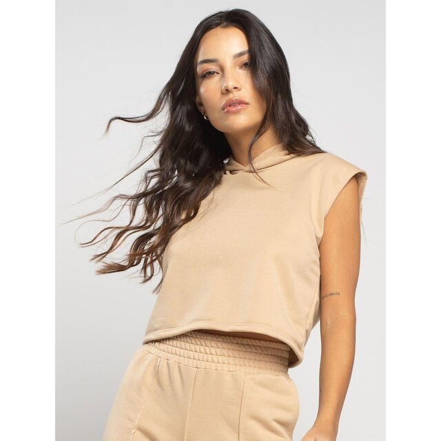Blusa Regata com Capuz Feminino Moletinho Moda Casual