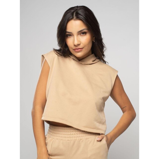 Blusa Regata com Capuz Feminino Moletinho Moda Casual