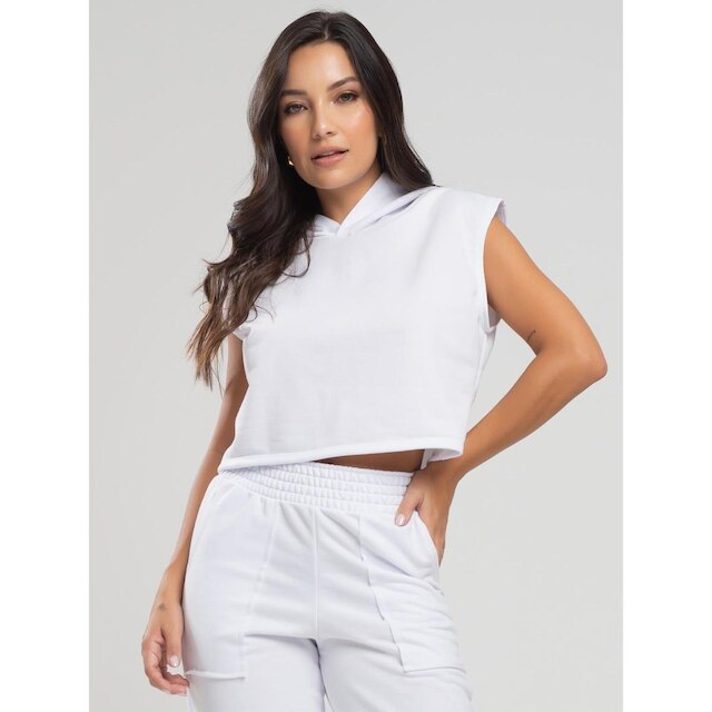 Blusa Regata com Capuz Feminino Moletinho Moda Casual