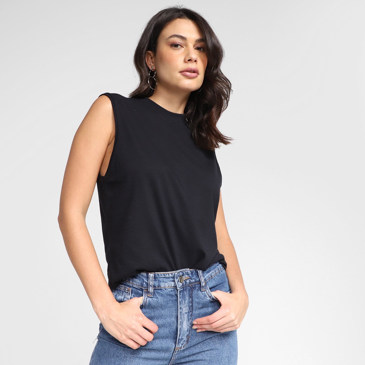 Blusa Regata Dzarm Lisa Feminina - Preto Menor preço em Blusa Regata Dzarm Lisa Feminina - Preto