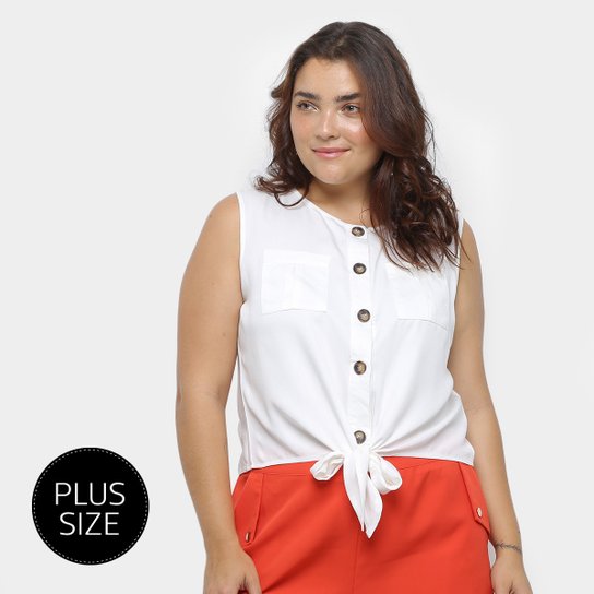 Blusa Regata Heli Amarração Bolsos Feminina - Branco