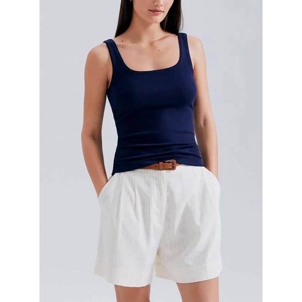 Blusa Regata Hering 4ALF Feminina Decote Quadrado Canelada Algodão T. P/XXG