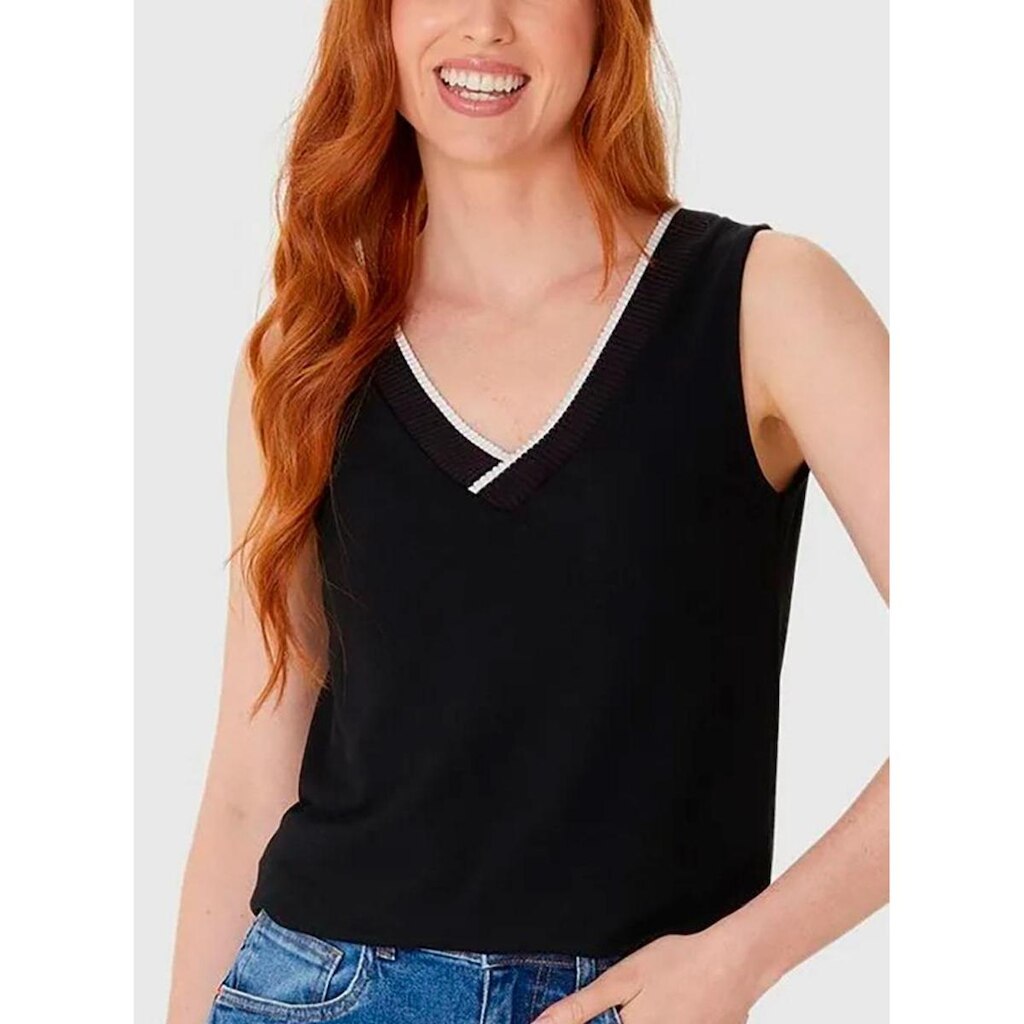 Blusa Regata Malwee 1000129561 Feminina Decote V Moletinho Viscose T. P/XGG