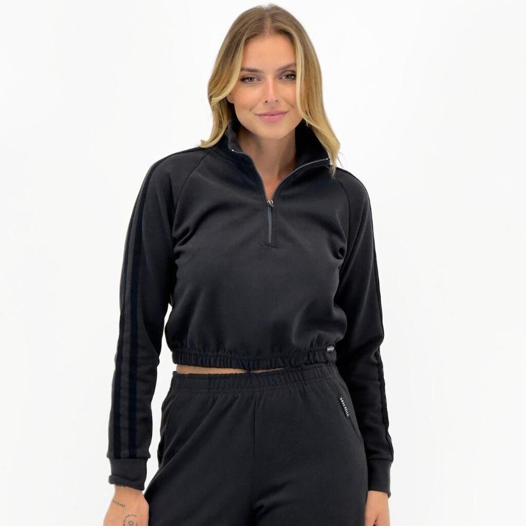 Blusa Rosa Bella Cropped Fleece com Zíper Feminina