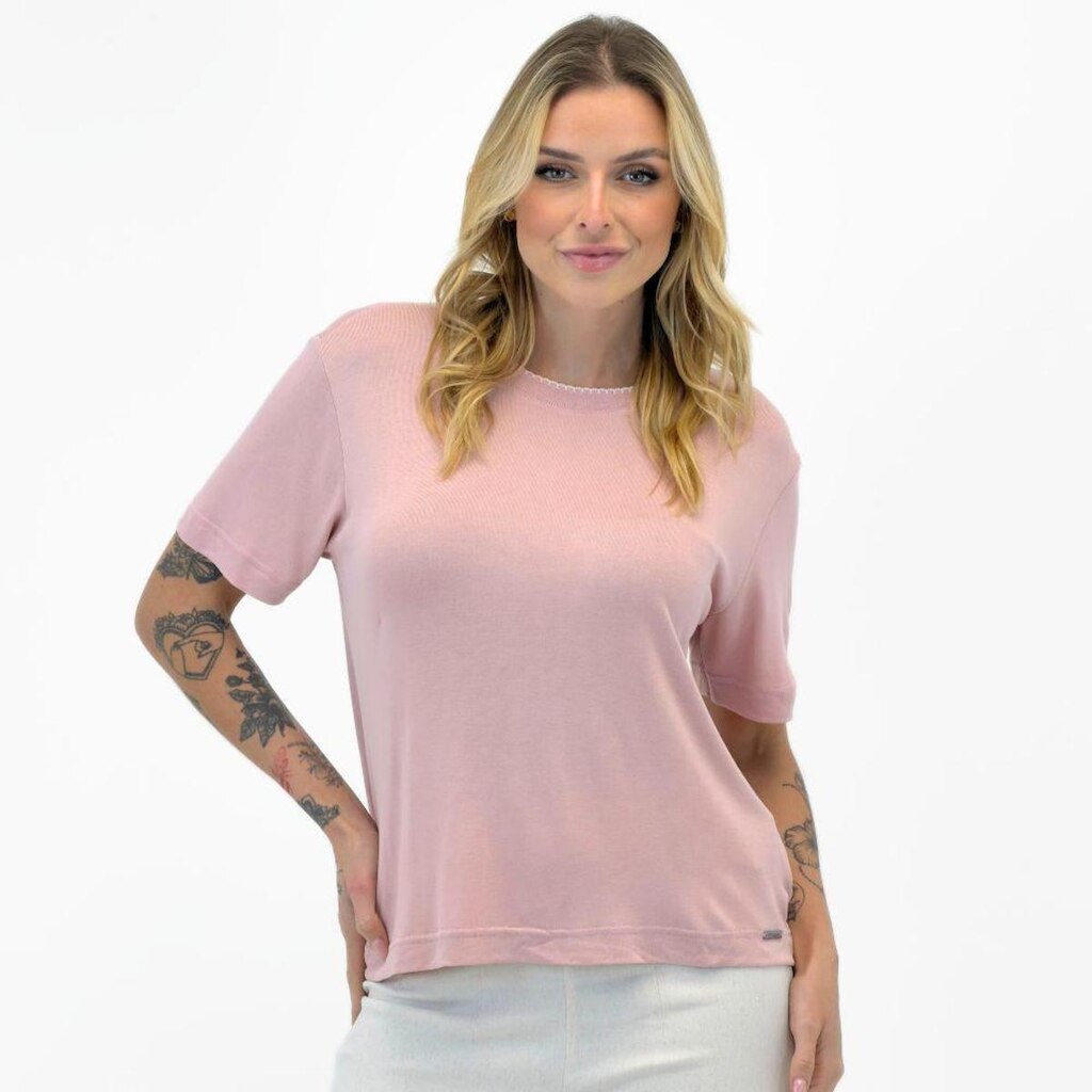 Blusa Rovitex Básica Manga Curta Gola Redonda Feminina