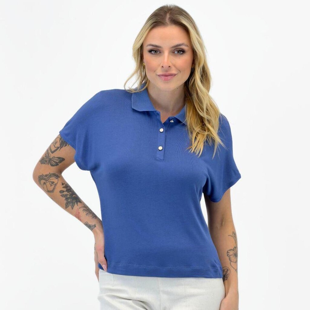 Blusa Rovitex Polo Básica Manga Curta Feminina