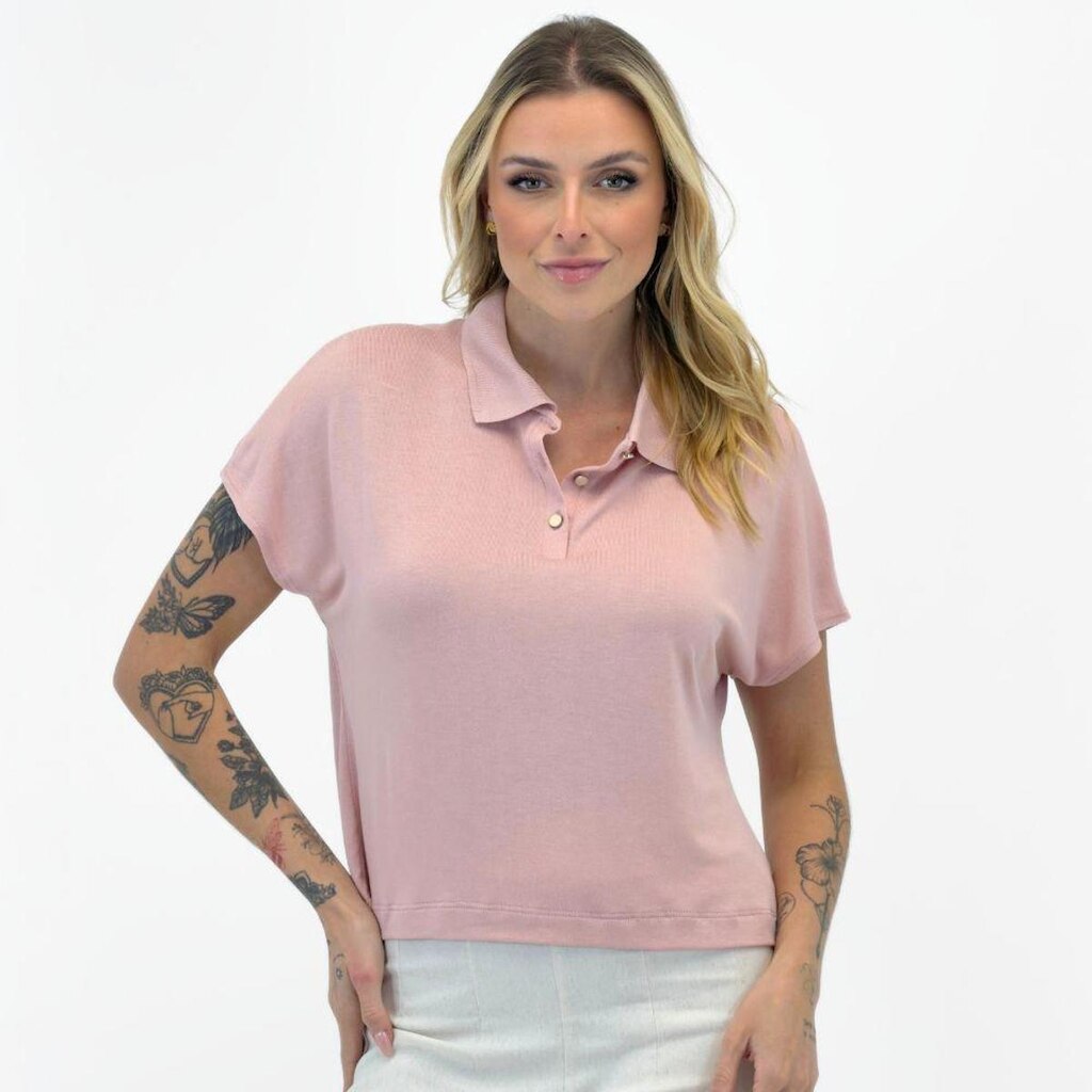 Blusa Rovitex Polo Básica Manga Curta Feminina