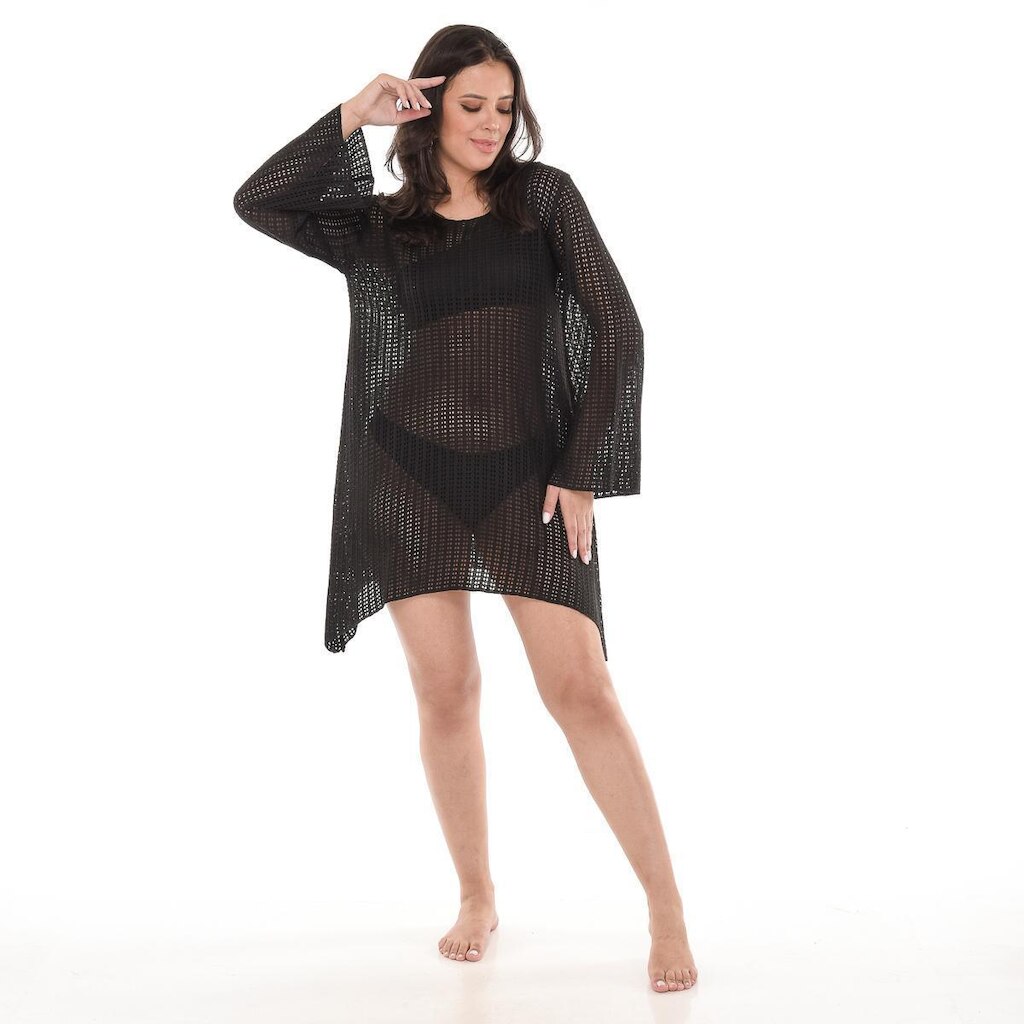 Blusa Saida Praia Tricô Túnica Mini Vestido Bata Tendência