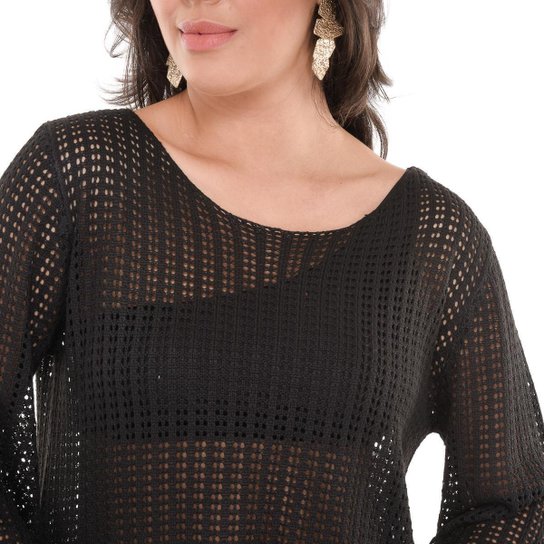 Blusa Saida Praia Tricô Túnica Mini Vestido Bata Tendência