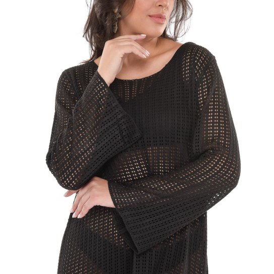 Blusa Saida Praia Tricô Túnica Mini Vestido Bata Tendência