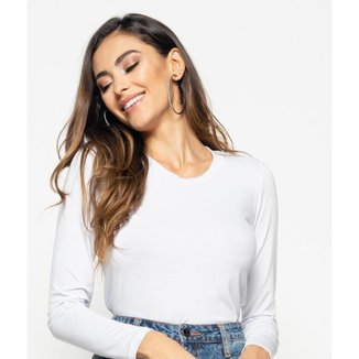 Blusa Salvatore Fashion Básica Manga Longa Gola Redonda Malha Feminina