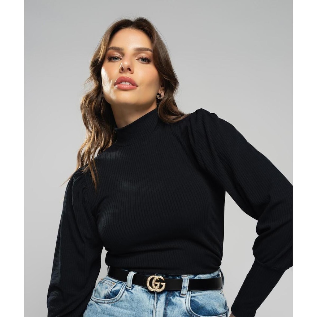 Blusa Salvatore Fashion Princesa Manga Longa Canelada Feminina
