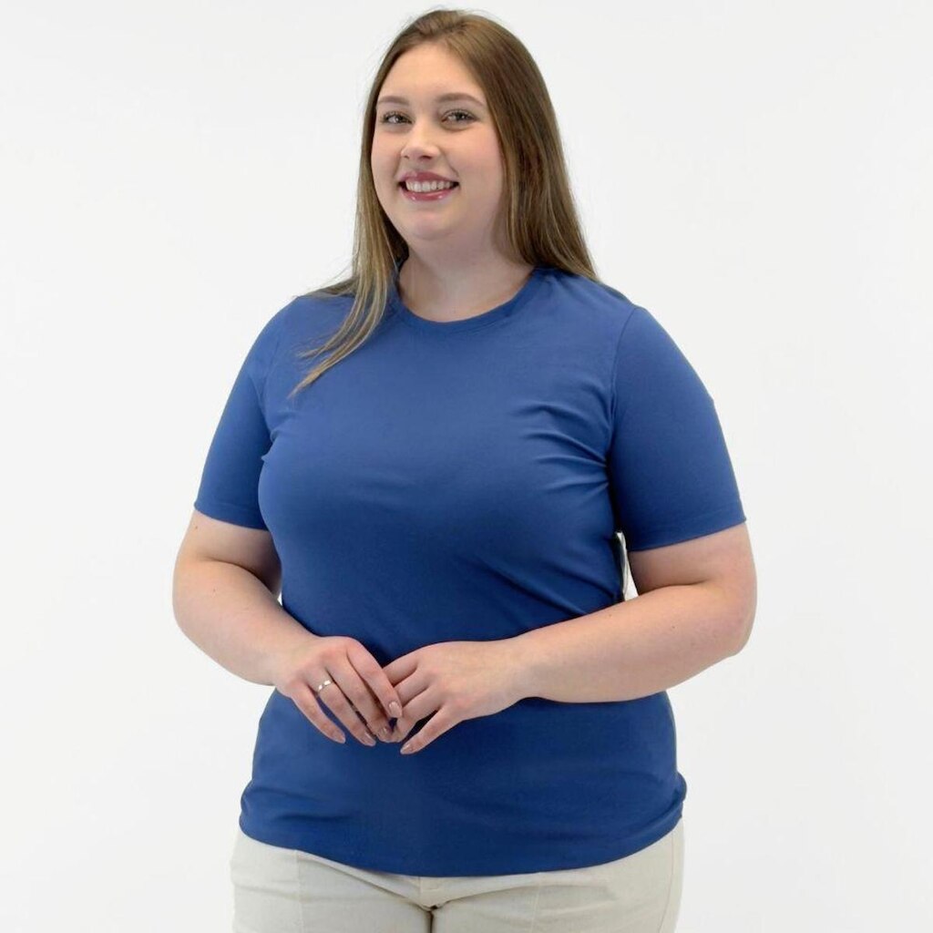 Blusa Secret Glam Básica Plus Size Manga Curta Gola Redonda Feminina