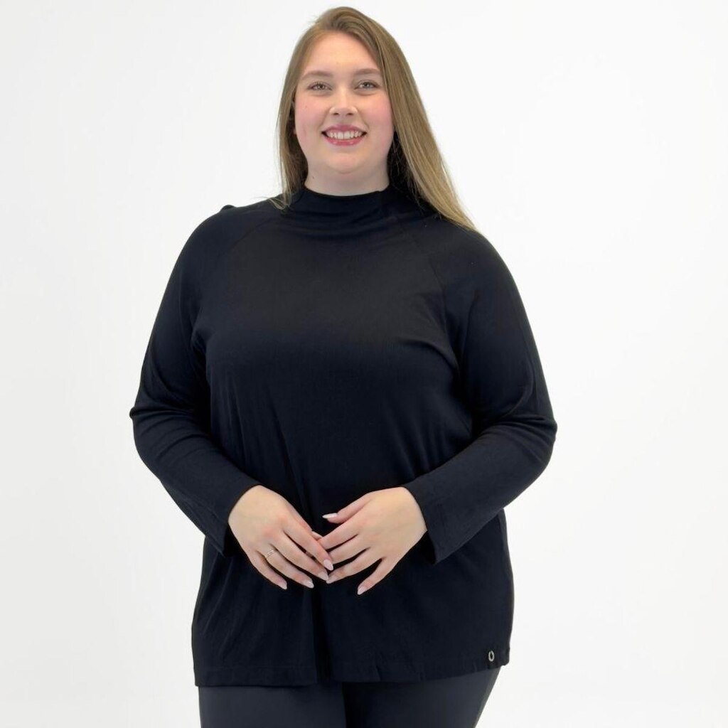 Blusa Secret Glam Plus Size Canelada Manga Longa Gola Alta Feminina