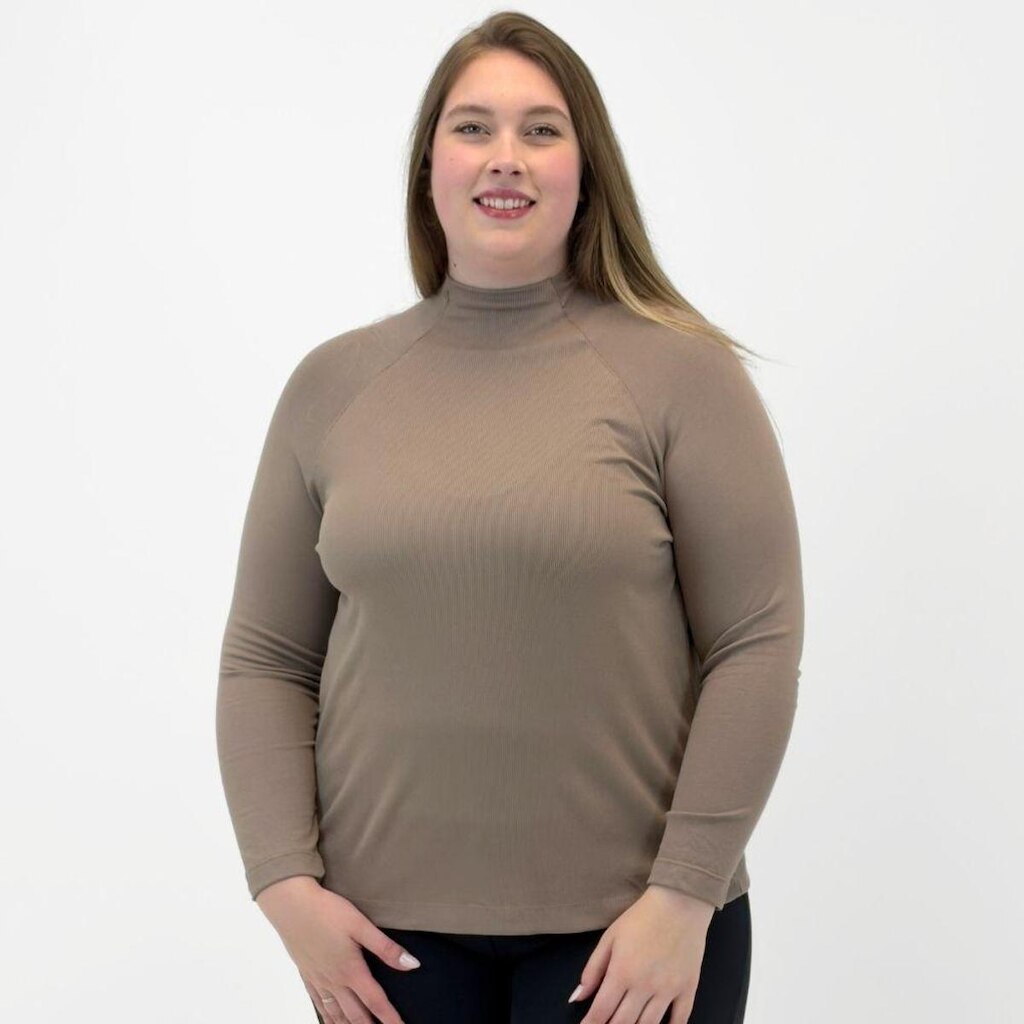 Blusa Secret Glam Plus Size Canelada Manga Longa Gola Alta Feminina