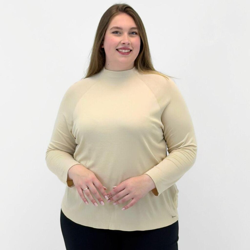 Blusa Secret Glam Plus Size Canelada Manga Longa Gola Alta Feminina