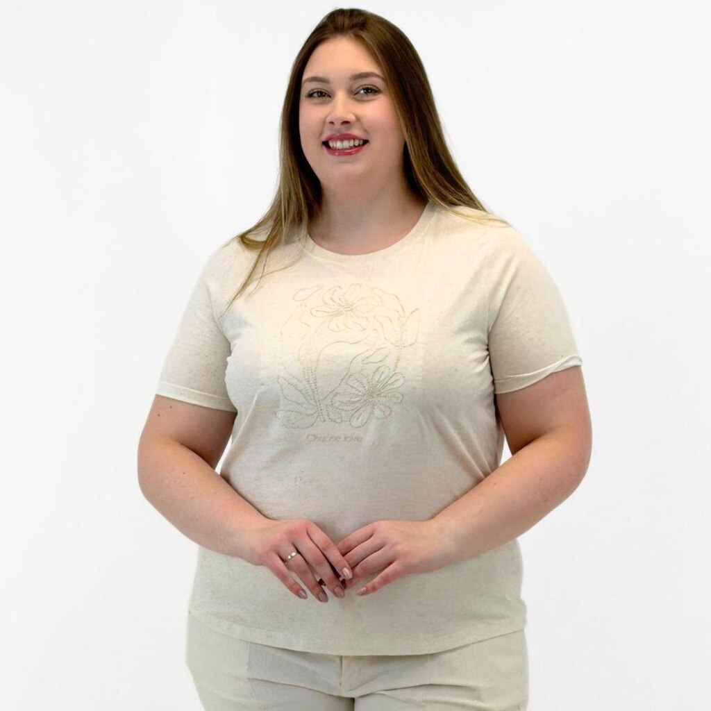Blusa Secret Glam Plus Size com Estampa Manga Curta Gola Redonda Feminina