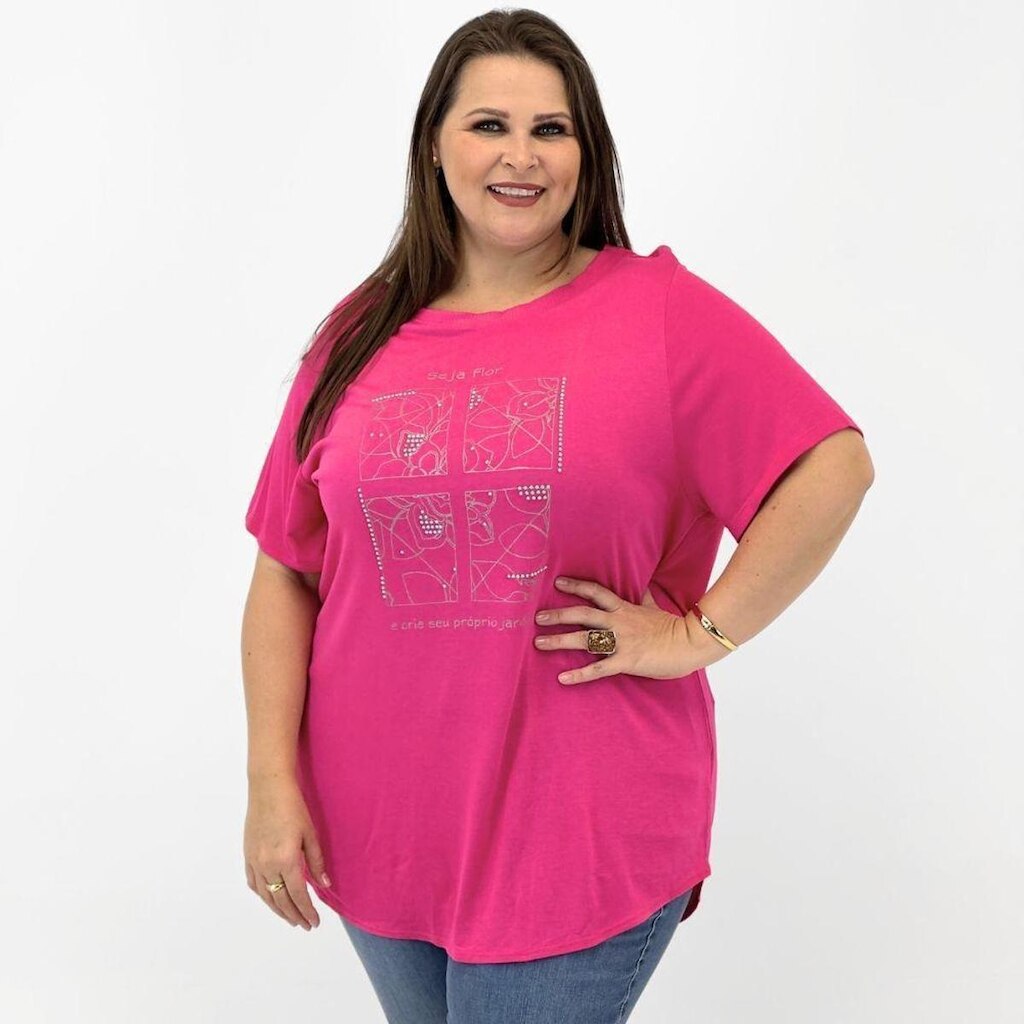 Blusa Secret Glam Plus Size Manga Curta com Estampa Feminina