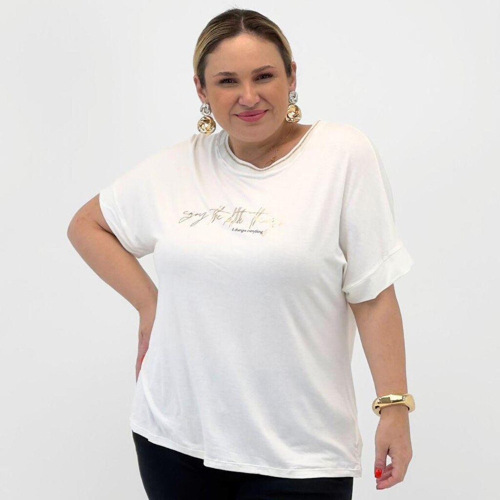 Blusa Secret Glam Plus Size Manga Curta Feminina
