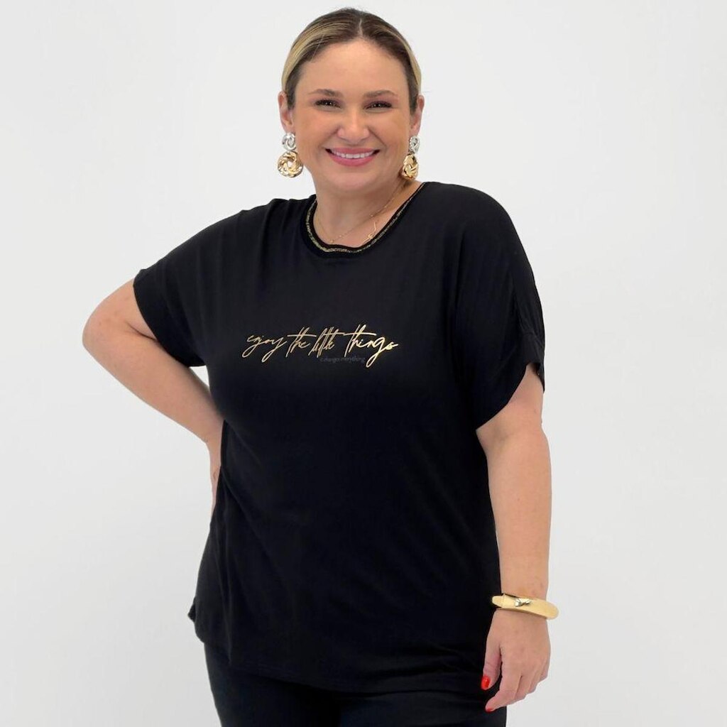 Blusa Secret Glam Plus Size Manga Curta Feminina