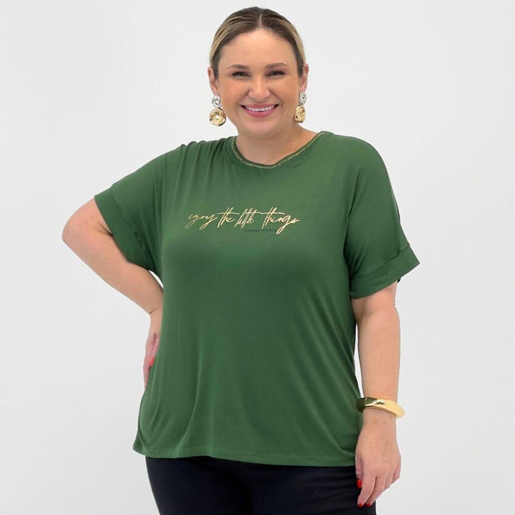 Blusa Secret Glam Plus Size Manga Curta Feminina
