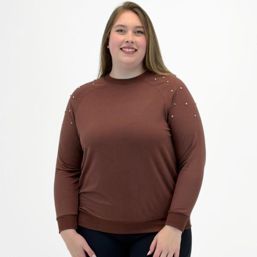 Blusa Secret Glam Plus Size Moletinho Gola Redonda Feminina