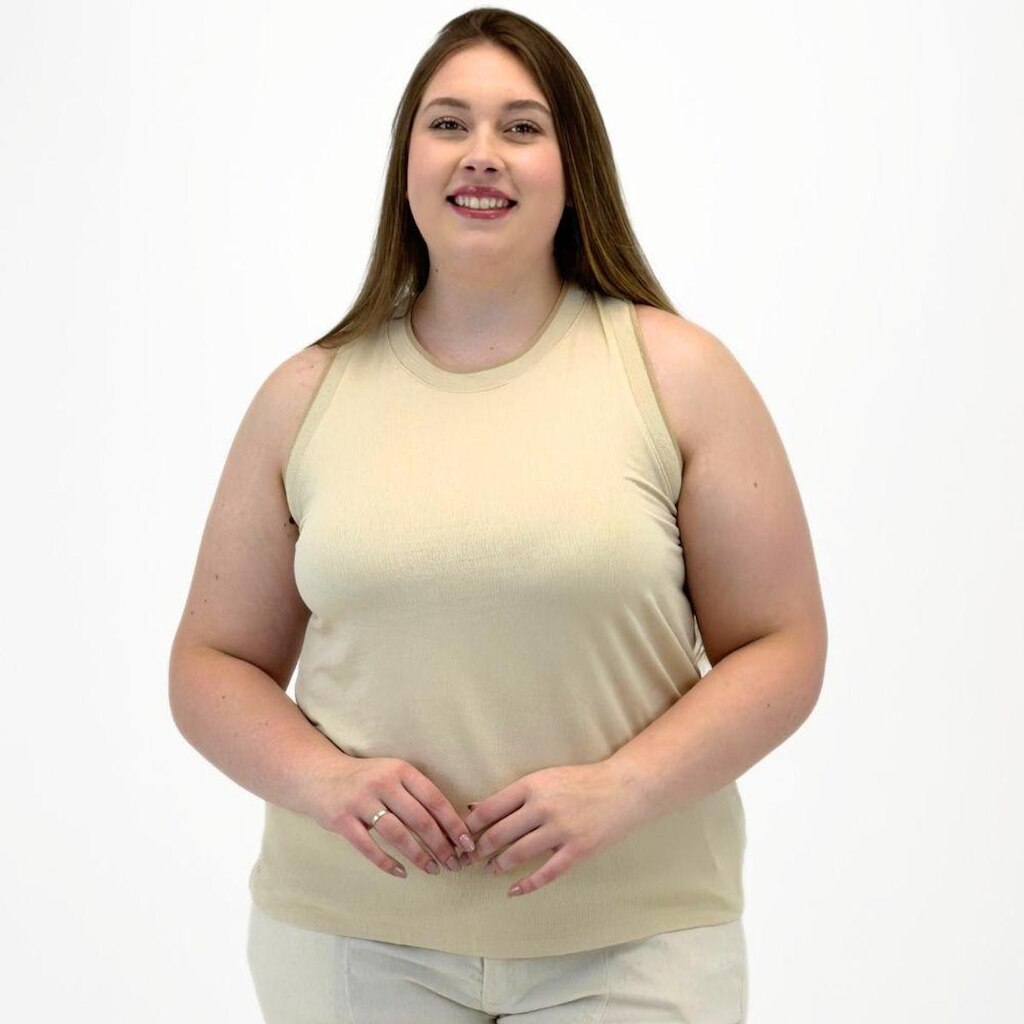 Blusa Secret Glam Plus Size Regata Gola Redonda Feminina