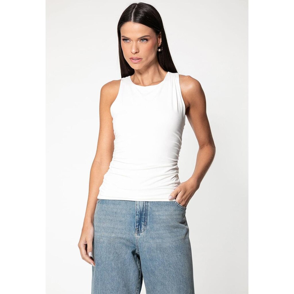 Blusa Sem Manga Franzido Creme