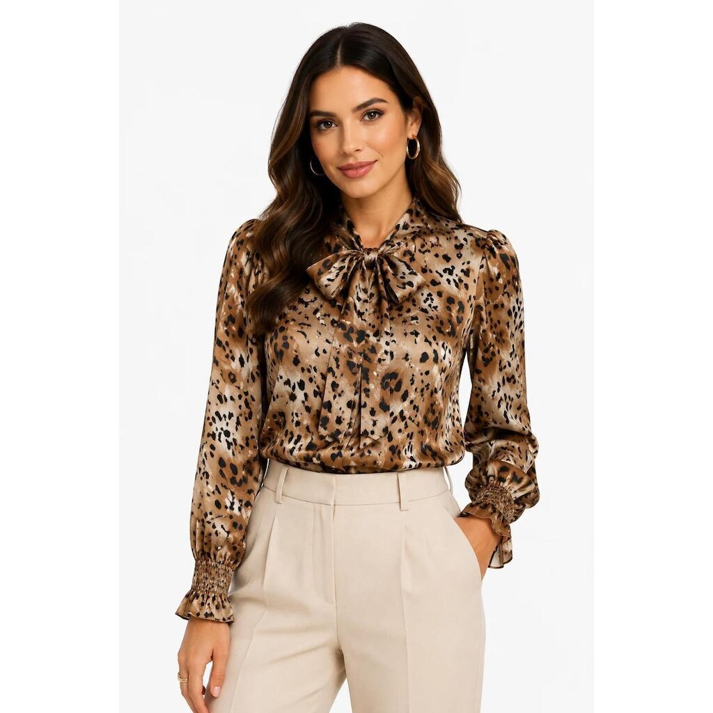 Blusa Social D Bell Outlet Fashion Com Laço Animal Print