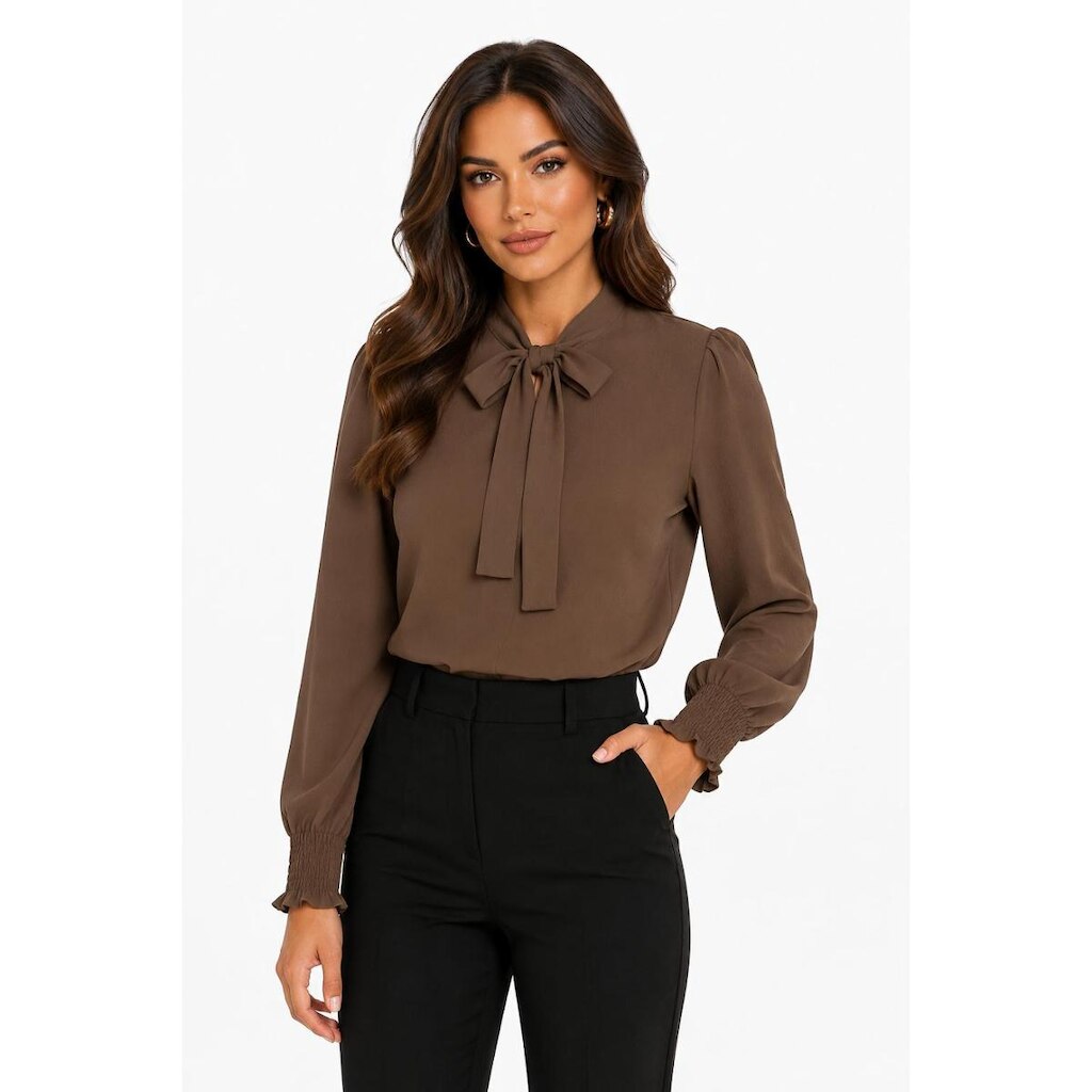 Blusa Social D Bell Outlet Fashion Com Laço Café