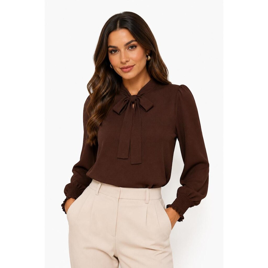 Blusa Social D Bell Outlet Fashion Com Laço Marrom