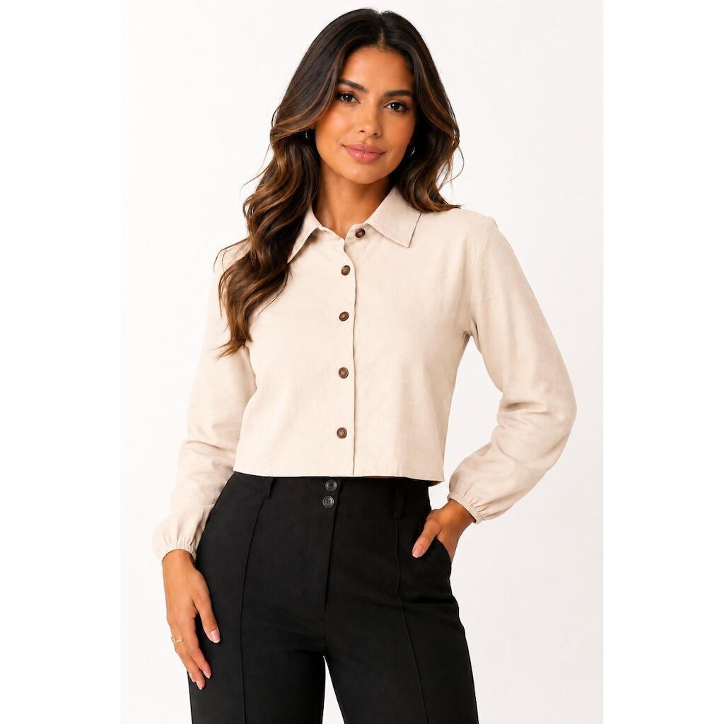 Blusa Social D Bell Outlet Fashion Gola Polo Botões Bege