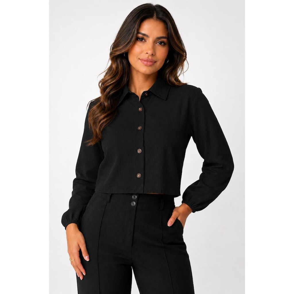 Blusa Social D Bell Outlet Fashion Gola Polo Botões Preto