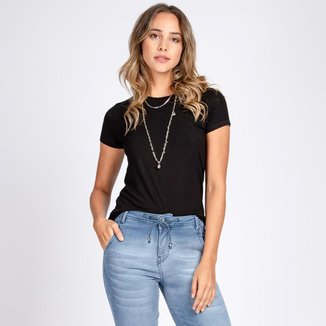 Blusa T-Shirt Decote Careca Manga Curta Cor Preto