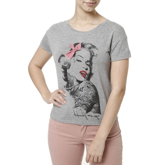 Blusa Tangram Manga Curta Feminina - Cinza