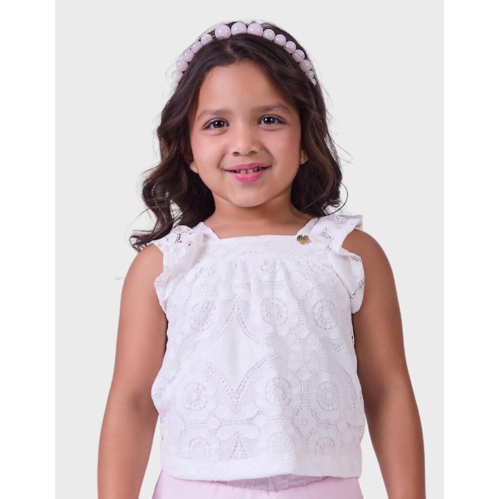 Blusa Tecido Renda Estilo Malha Renda Sem Manga Com Verão Em Detalhes Charmosos Menina 1 a 4