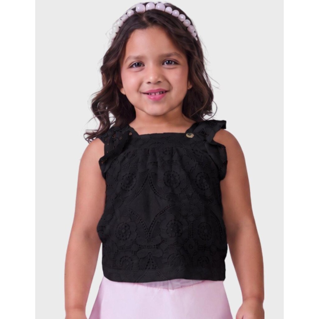 Blusa Tecido Renda Estilo Malha Renda Sem Manga Com Verão Em Detalhes Charmosos Menina 1 a 4