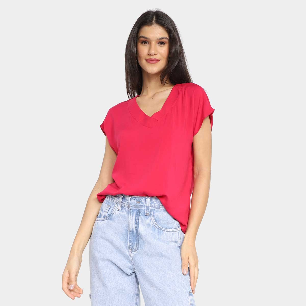 Blusa The Style Box Gola V Feminina - Rosa Claro é boa?