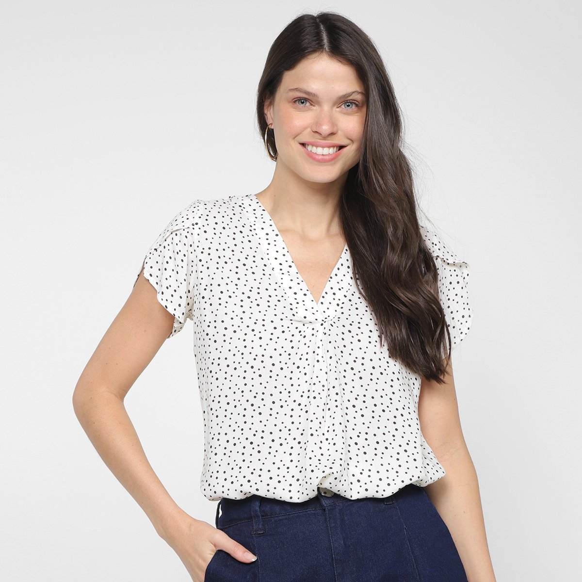 Blusa The Style Box Poá Feminina - Branco Menor preço em Blusa The Style Box Poá Feminina - Branco