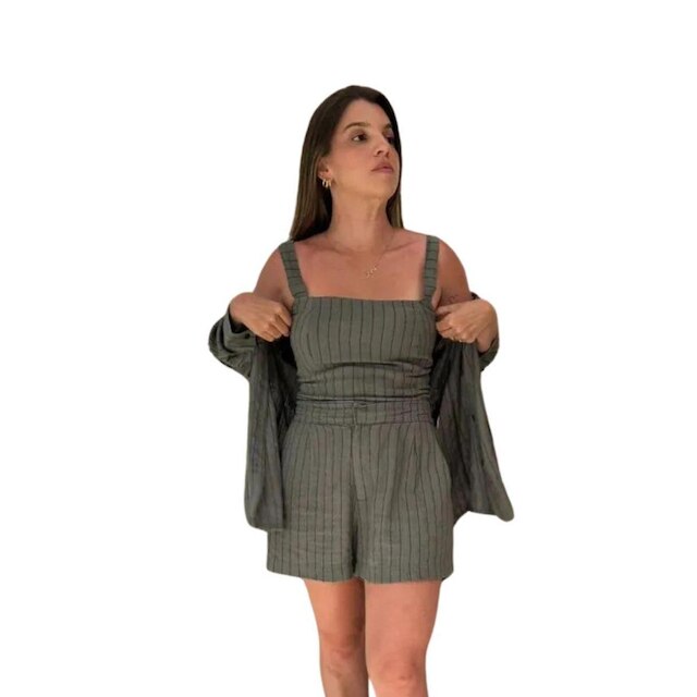 Blusa To Feminino Costeiro Em Linho Risca De Giz