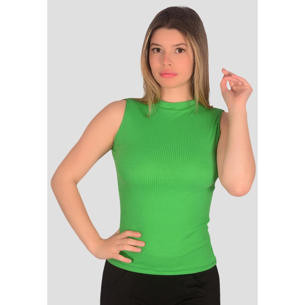 Blusa Toda Casual Regata malha Canelada verde verão - Verde Menor preço em Blusa Toda Casual Regata malha Canelada verde verão - Verde