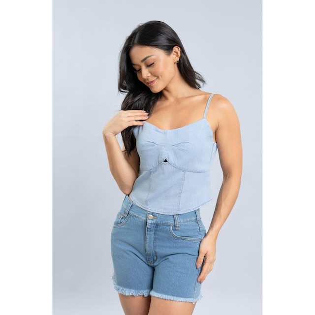 Blusa Top Cropped Detalhe No Busto Feminino Dialogo